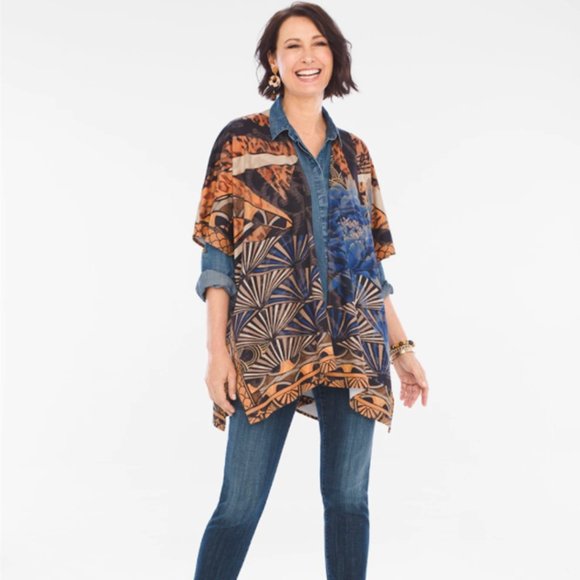 Chico's Jackets & Blazers - Chico's Cheetah Festival Ruana Open Front Wrap Kimono Poncho One Size